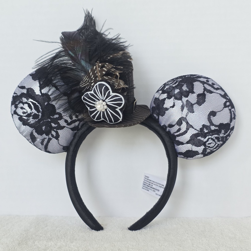 Headband Disney Parks Limited Lace Minnie Mouse Ears Top Hat Feathers